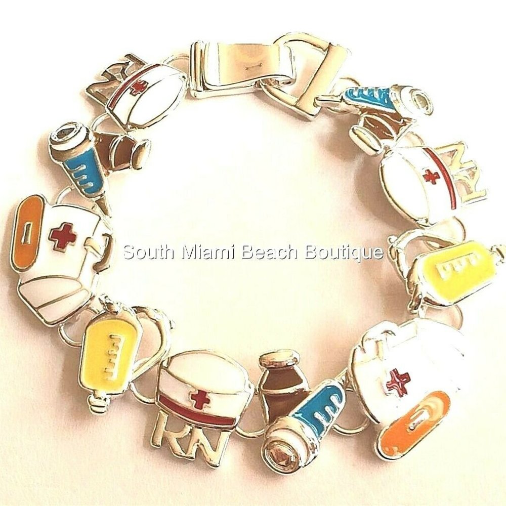 Silver Nursing Charm Bracelet Nurse Doctor RN LPN